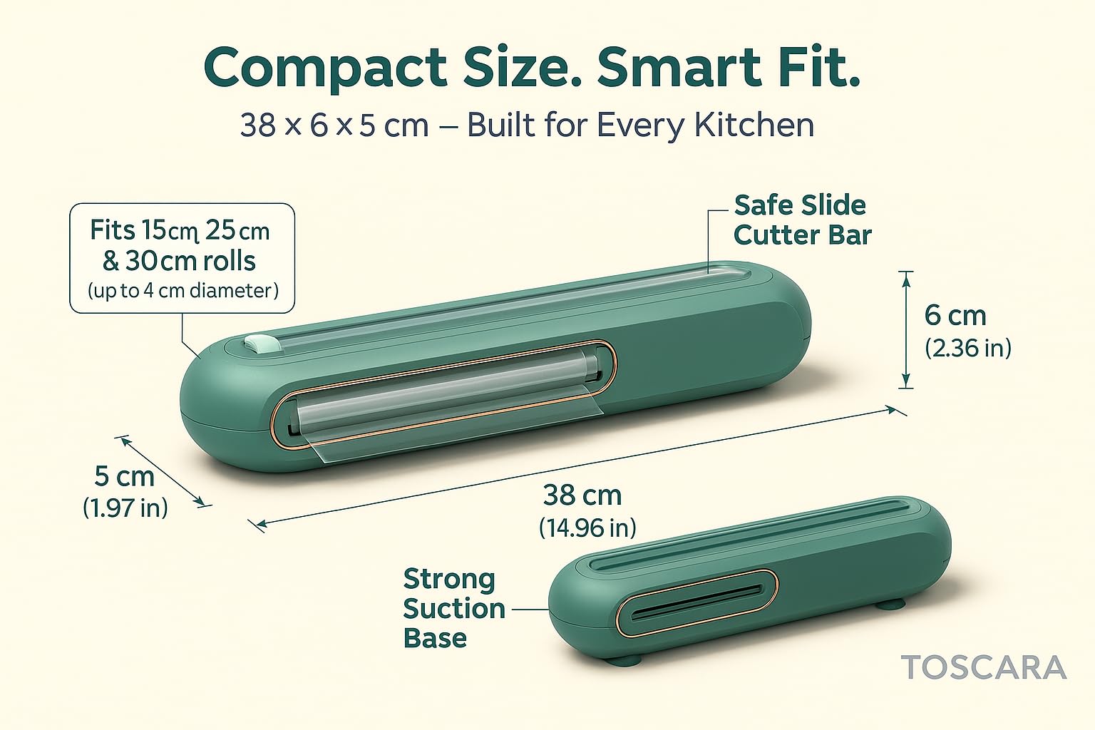 Suction-Mount Cling Film Dispenser: Compact Kitchen Organizer with Built-In Cutter for Food Wrap Storage (Green) | Other colors available in store