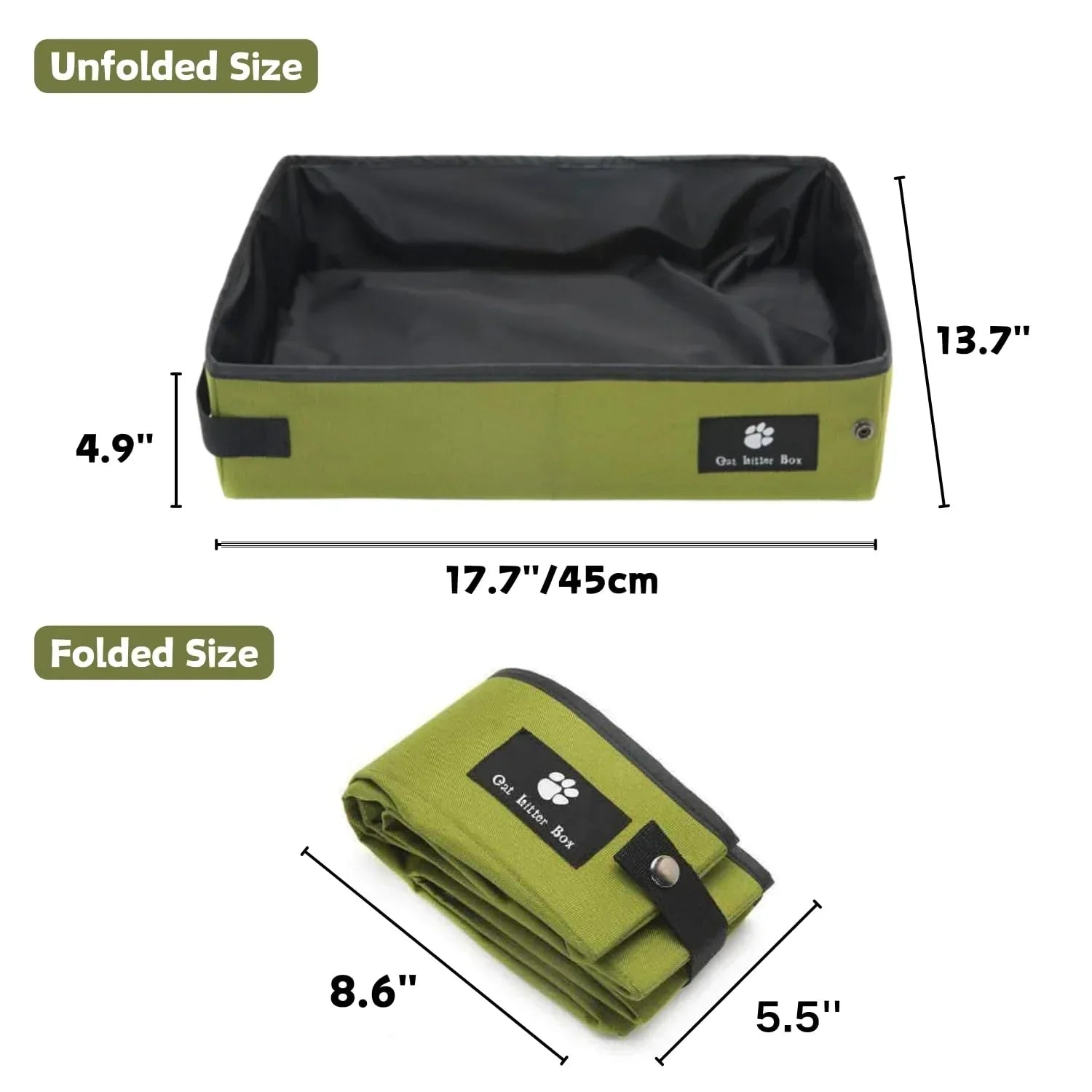 Portable Foldable Cat Litter Box – Waterproof, Leak-Proof Travel Cat Toilet with Large Opening, Ideal for Camping, Hotel Stays, Road Trips (Green)