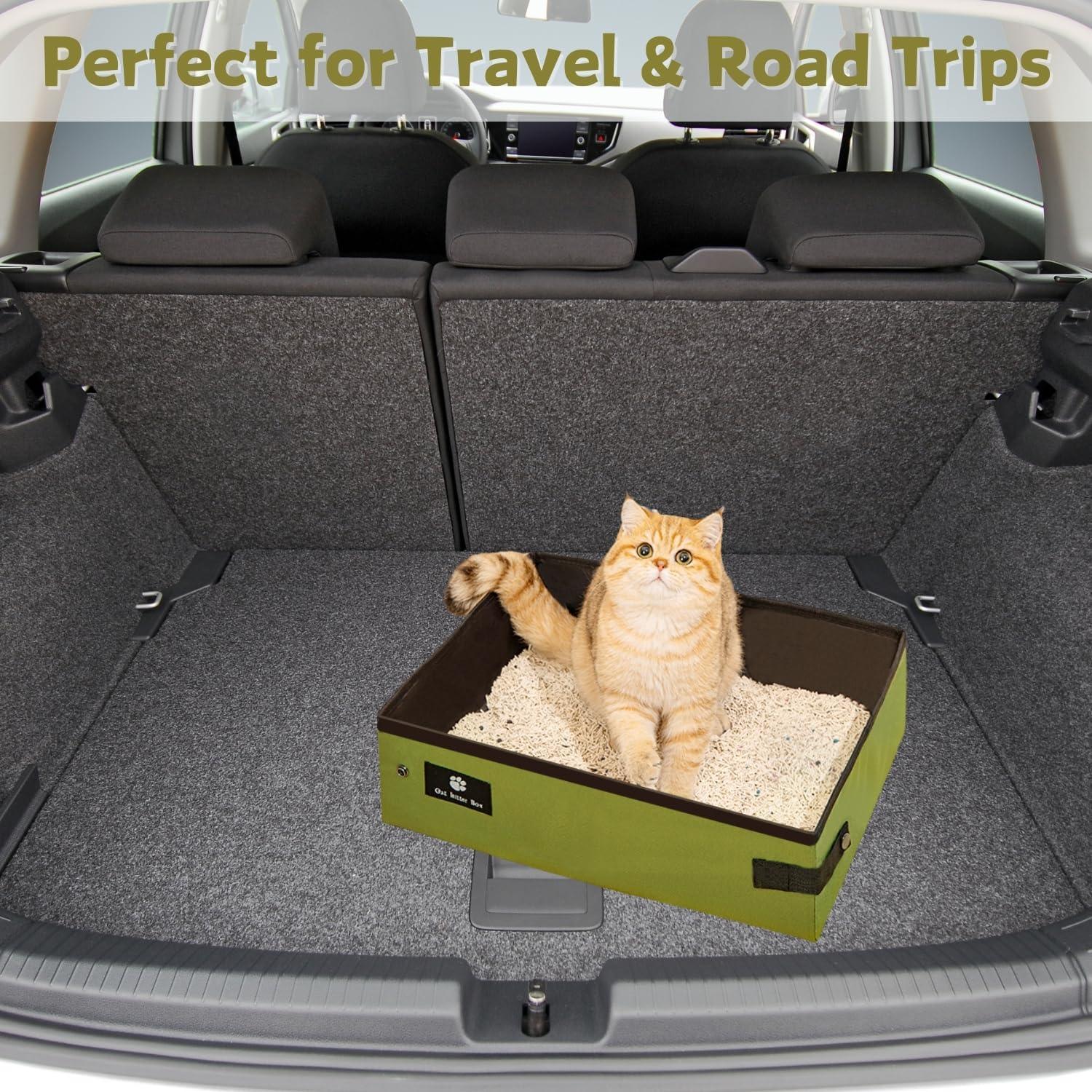 Portable Foldable Cat Litter Box – Waterproof, Leak-Proof Travel Cat Toilet with Large Opening, Ideal for Camping, Hotel Stays, Road Trips (Green)