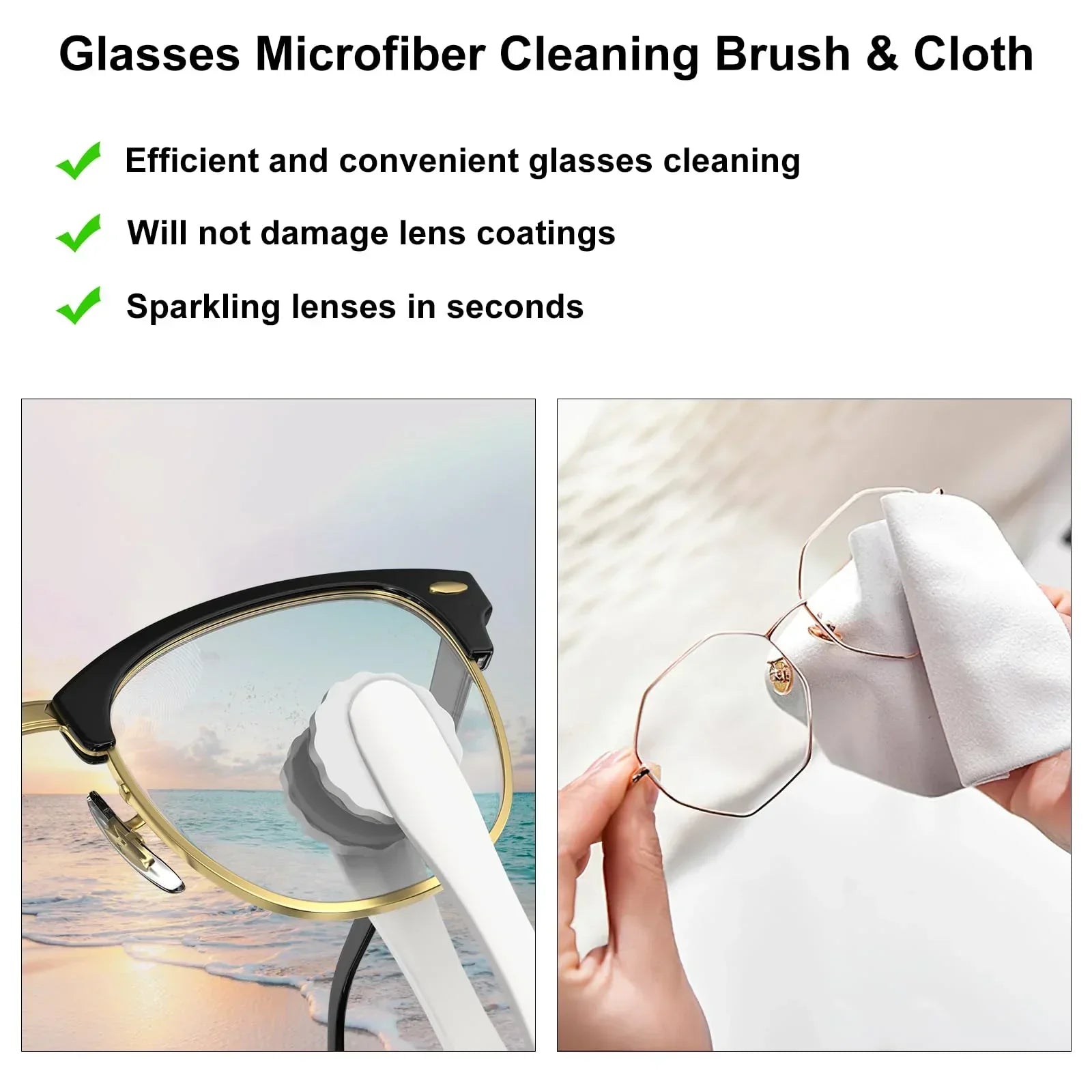 All-in-One Portable Glasses Cleaning Kit with Spray, Brush & Microfiber Cloth – Compact Lens Cleaner for Eyeglasses, Phone Screens, and More (White)