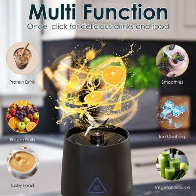 Portable Blender with 360W Motor – Wireless 24oz Juicer, USB-C Rechargeable, Self-Cleaning, 6-Blade, BPA-Free (Black Transparent) | Other Colors Available in Store