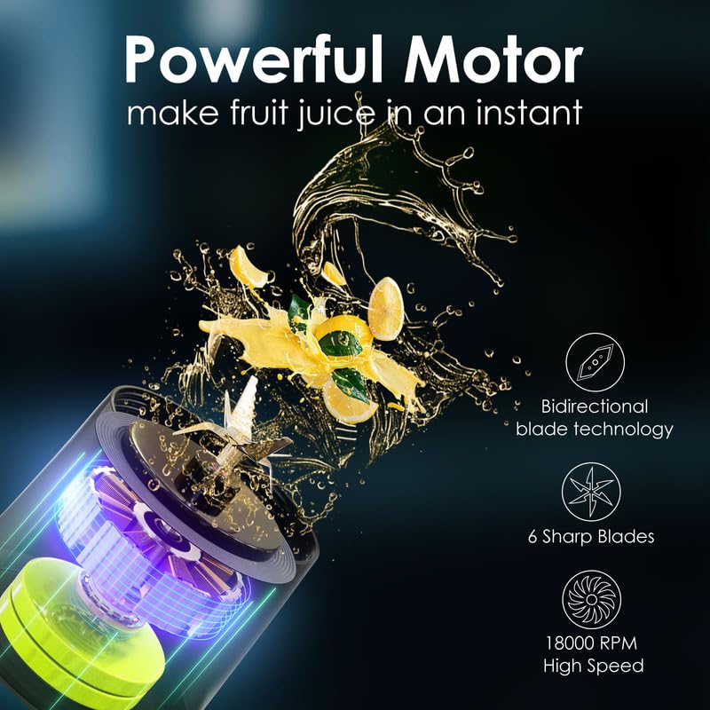 Portable Blender with 360W Motor – Wireless 24oz Juicer, USB-C Rechargeable, Self-Cleaning, 6-Blade, BPA-Free (Black) | Other Colors Available in Store