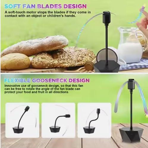 Rechargeable Anti-Fly Fan for Table – Foldable Holographic Blade Insect Repeller with Soft-Stop Safety, USB Charging for Indoor Outdoor Use, Picnic, BBQ, Kitchen, and Camping (Black)