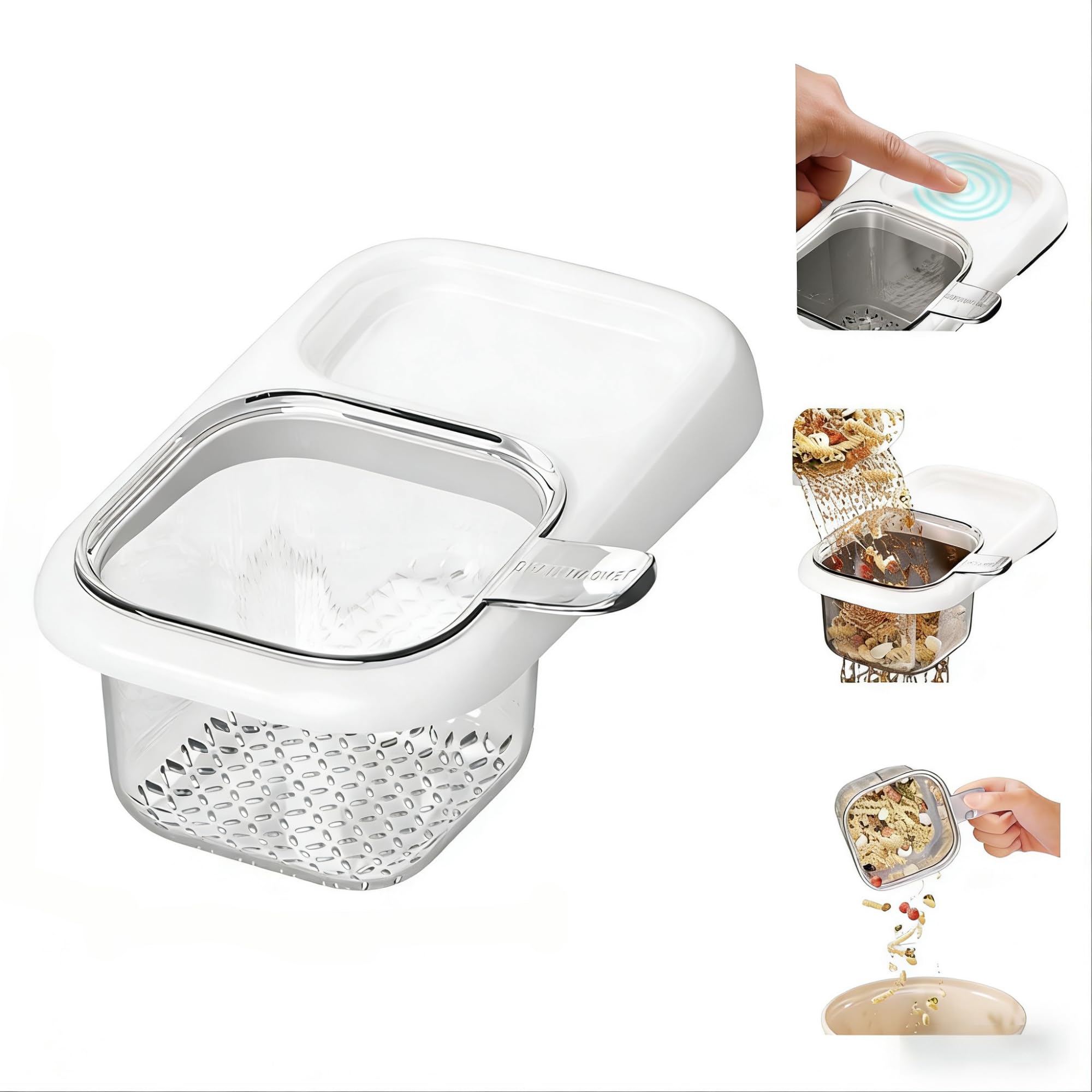 2-Pack Kitchen Sink Drain Basket – White Suction Mount Strainer for Food Waste, Tea Leaves & Vegetables – Space-Saving Filter with Top Storage (White)