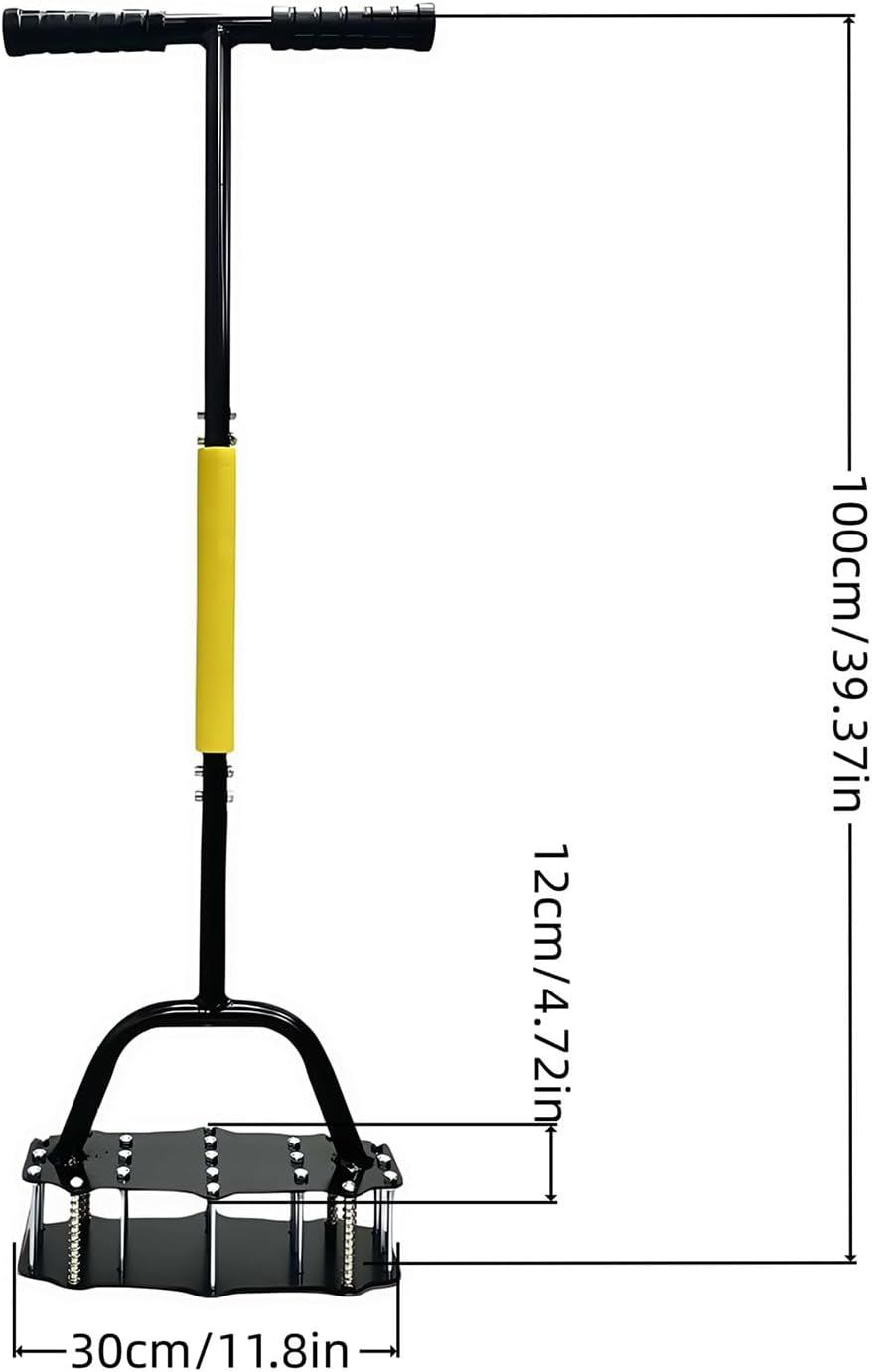 Manual Lawn Aerator Tool with Spring-Loaded Spikes, Heavy-Duty Soil Loosener for Garden Yard, Adjustable Height Grass Aeration Device (Black)