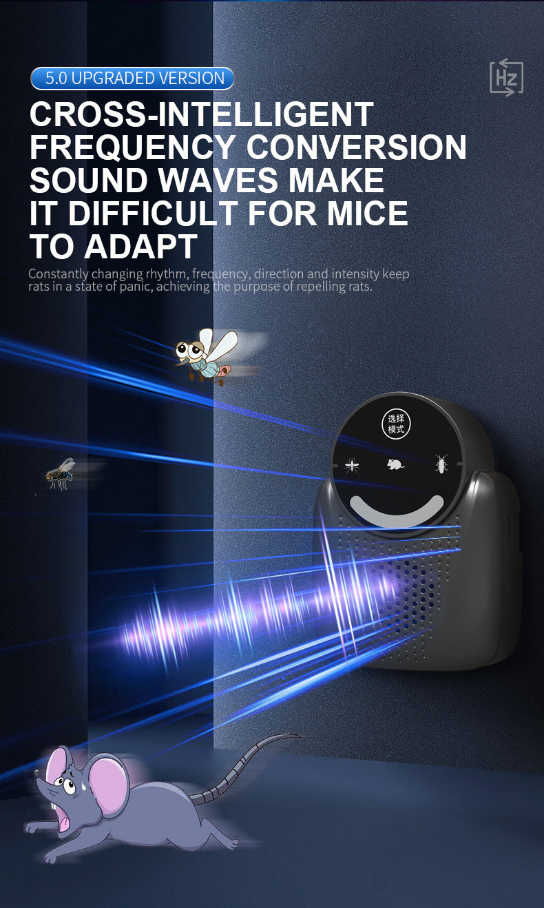 USB Ultrasonic Pest Repeller with Dynamic Frequency & Flash Light – Smart Rat, Mosquito & Cockroach Deterrent for Home, Garage, Warehouse (Black)
