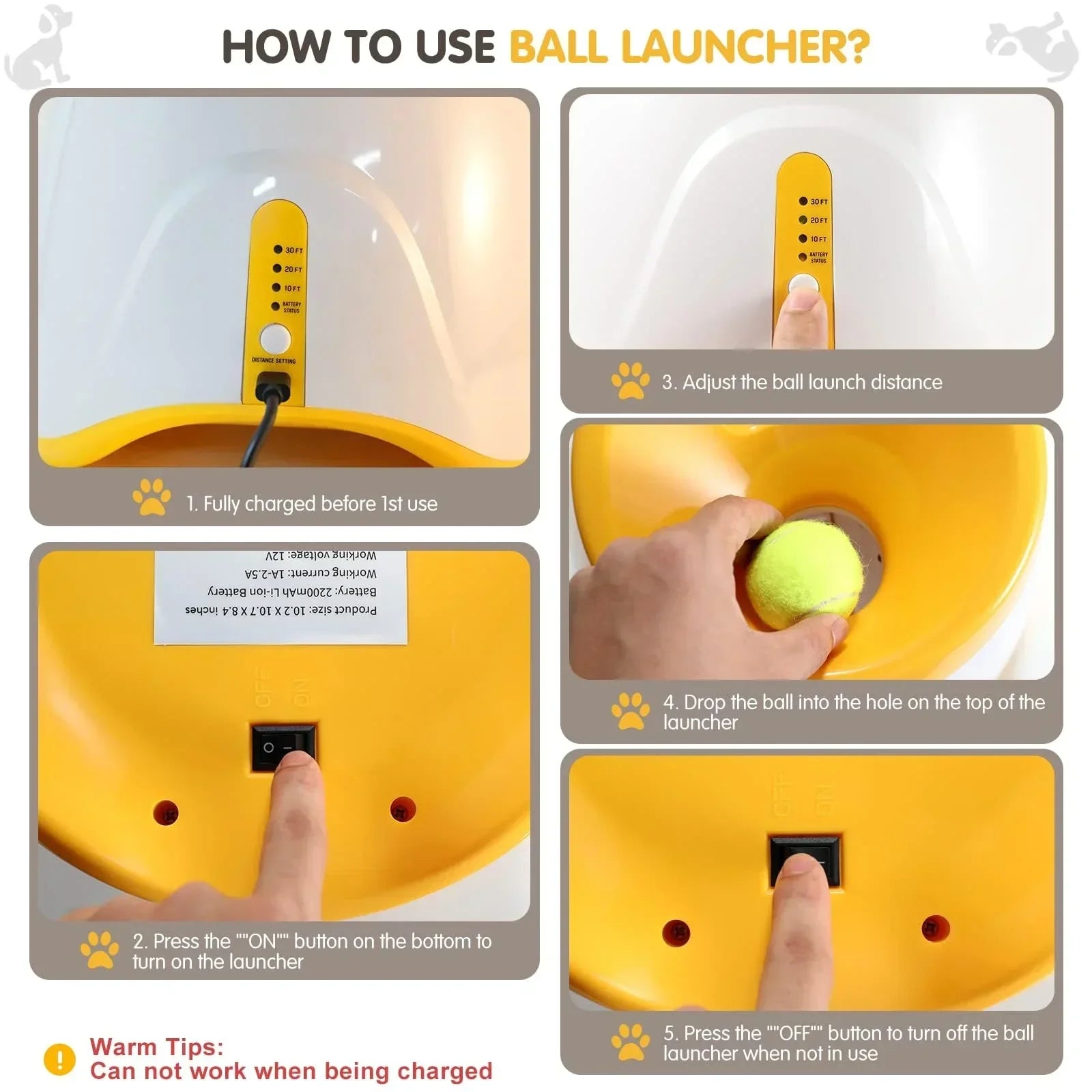 Automatic Dog Ball Launcher with 15 Mini Tennis Balls & Mesh Bag – Rechargeable Pet Toy for Small Dogs, Adjustable Launch Distance, Interactive Play (Orange)