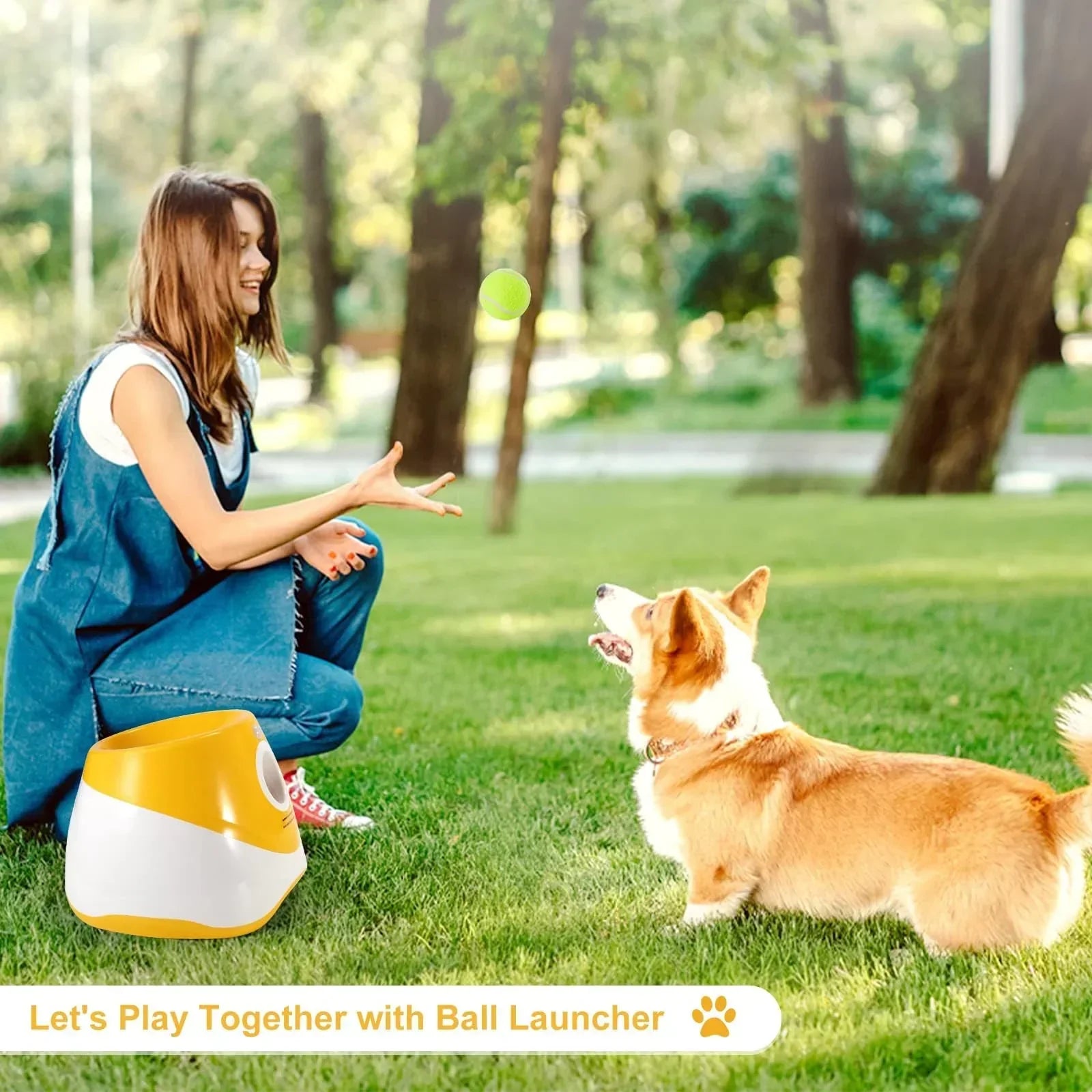 Automatic Dog Ball Launcher with 15 Mini Tennis Balls & Mesh Bag – Rechargeable Pet Toy for Small Dogs, Adjustable Launch Distance, Interactive Play (Orange)