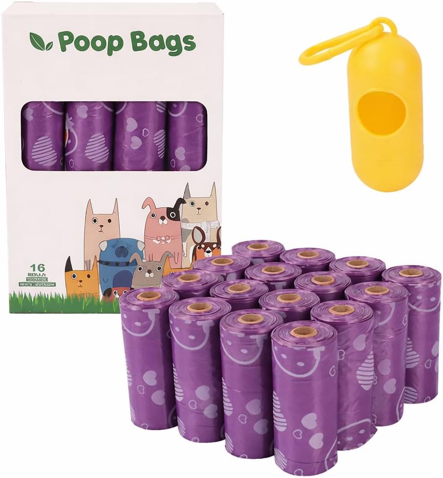 Dog Poop Bags with Dispenser – 240 Count, Leak-Proof, Strawberry Scented, Large Size for All Dogs, Biodegradable & Durable (Purple)