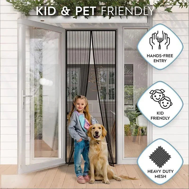 Magnetic Screen Door 100cm x 210cm – Self-Adhesive Mesh Netting for Mosquito & Wasp Protection, Indoor Outdoor Use, (Black,L)
