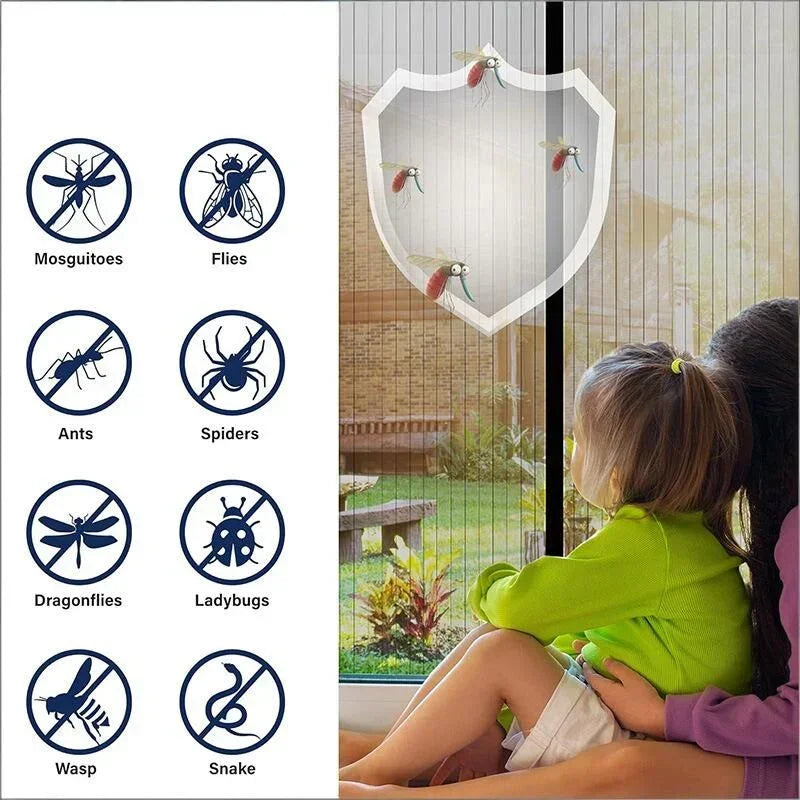 Magnetic Screen Door 90cm x 210cm – Self-Adhesive Mesh Netting for Mosquito & Wasp Protection, Indoor Outdoor Use, (Black,M)