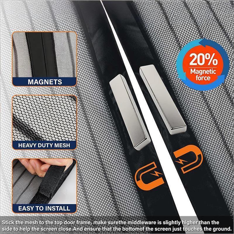 Magnetic Screen Door 90cm x 210cm – Self-Adhesive Mesh Netting for Mosquito & Wasp Protection, Indoor Outdoor Use, (Black,M)