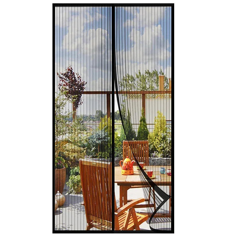 Magnetic Screen Door 110cm x 210cm – Self-Adhesive Mesh Netting for Mosquito & Wasp Protection, Indoor Outdoor Use, (Black,XL)
