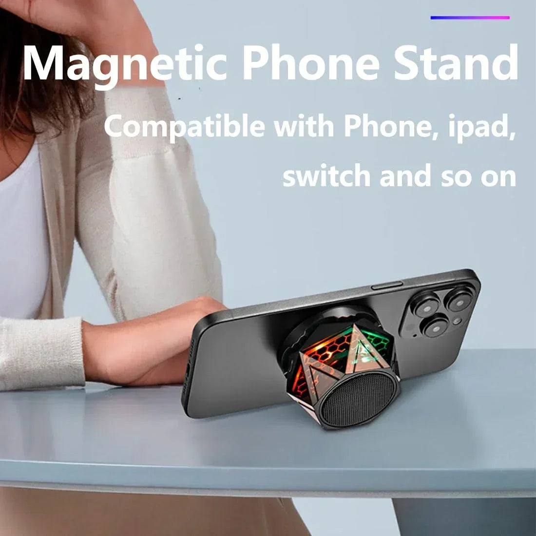 Magnetic Bluetooth Speaker – RGB Light Show, IPX7 Waterproof, TWS Stereo Pairing, 24H Playtime, Compact Design – Perfect for Home, Car, Outdoor Use (Black)