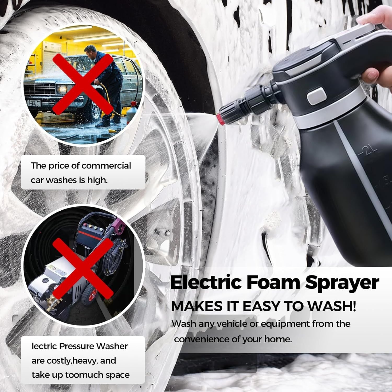 Electric Foam Sprayer for Car Wash, Garden & Home Cleaning, Rechargeable High-Pressure Tool with Adjustable Nozzle (Black)