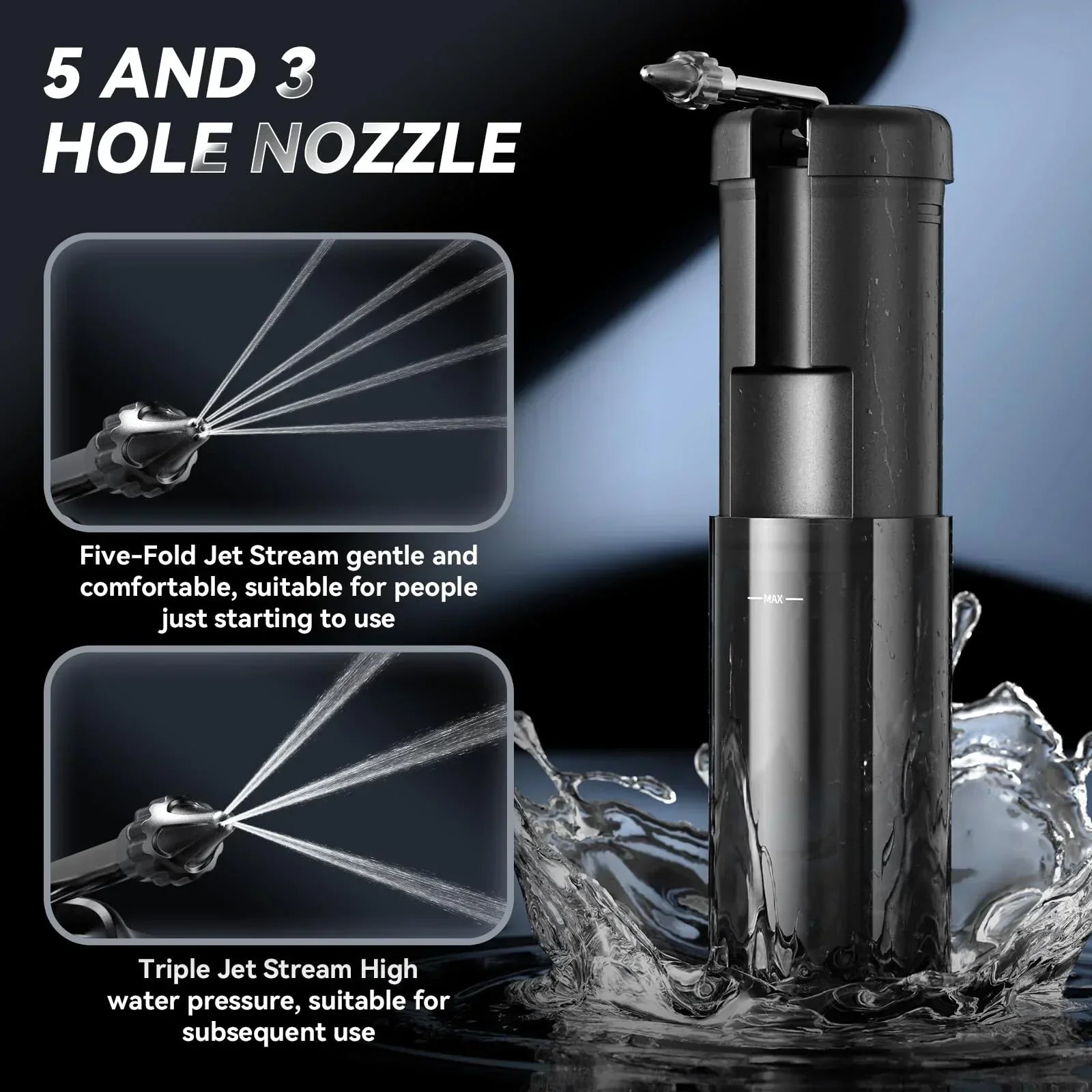 Electric Ear Cleaner with 5 Modes – Rechargeable Ear Irrigator with LCD Display, Foldable Nozzle, and Soft Silicone Tips for Safe Earwax Removal at Home or Travel (Black)