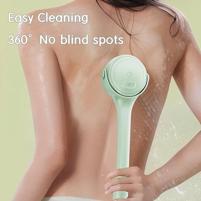 Electric Shower Body Scrubber Brush with 4 Heads, IPX5 Waterproof Rechargeable Back Cleaner for Exfoliating & Massage, 2-Speed Rotating Bath Brush for Sensitive Skin (Green)