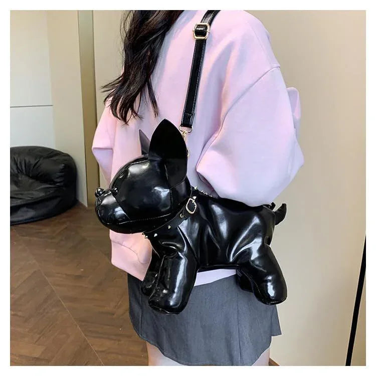 French Bulldog Shaped Bag – Cute Animal Crossbody Shoulder Bag with Adjustable Strap, PU Leather Dog Backpack for Women, Fashion Statement Accessory (Black)