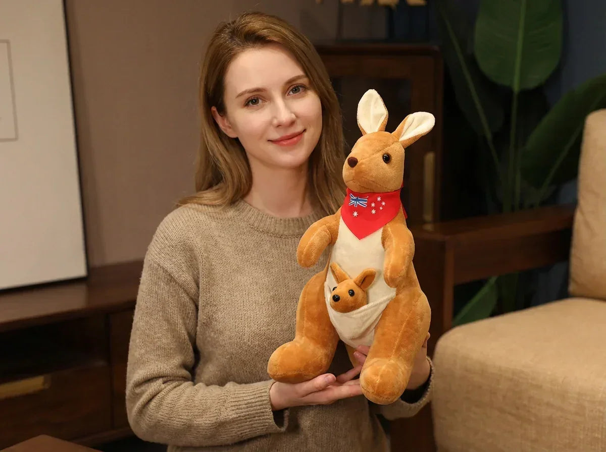 Kangaroo Stuffed Animal with Joey in Pouch & Australia Scarf - Soft Cuddly Plush Toy(55cm, light brown
)| Other Colors Available in Store