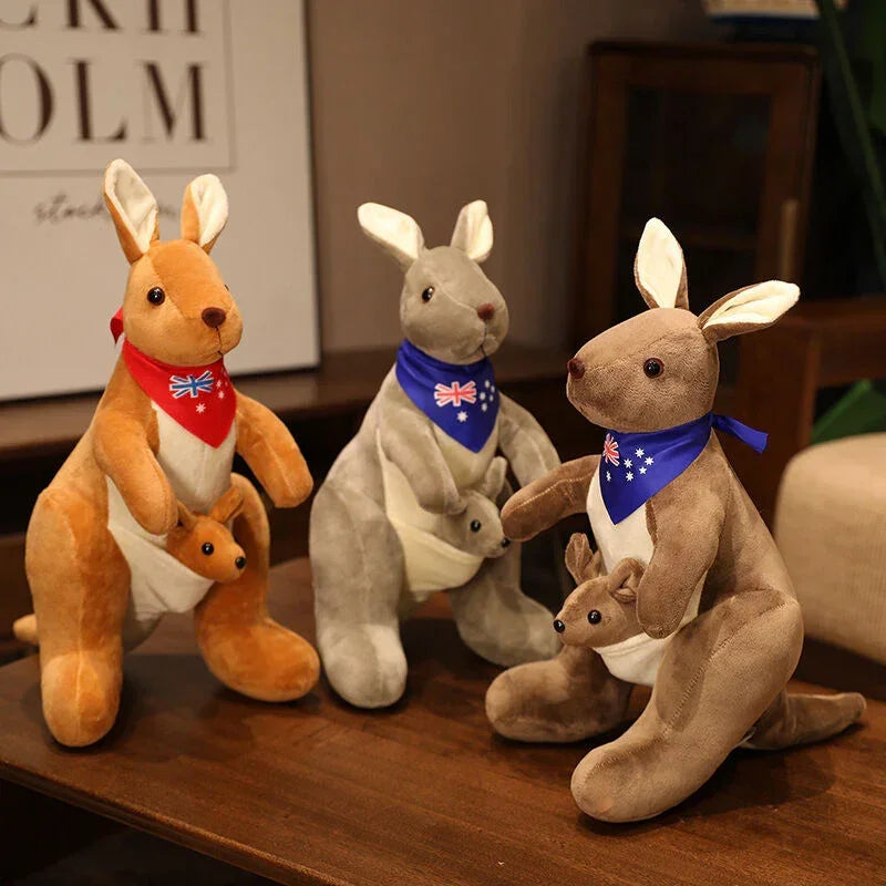 Kangaroo Stuffed Animal with Joey in Pouch & Australia Scarf - Soft Cuddly Plush Toy(55cm, light brown
)| Other Colors Available in Store