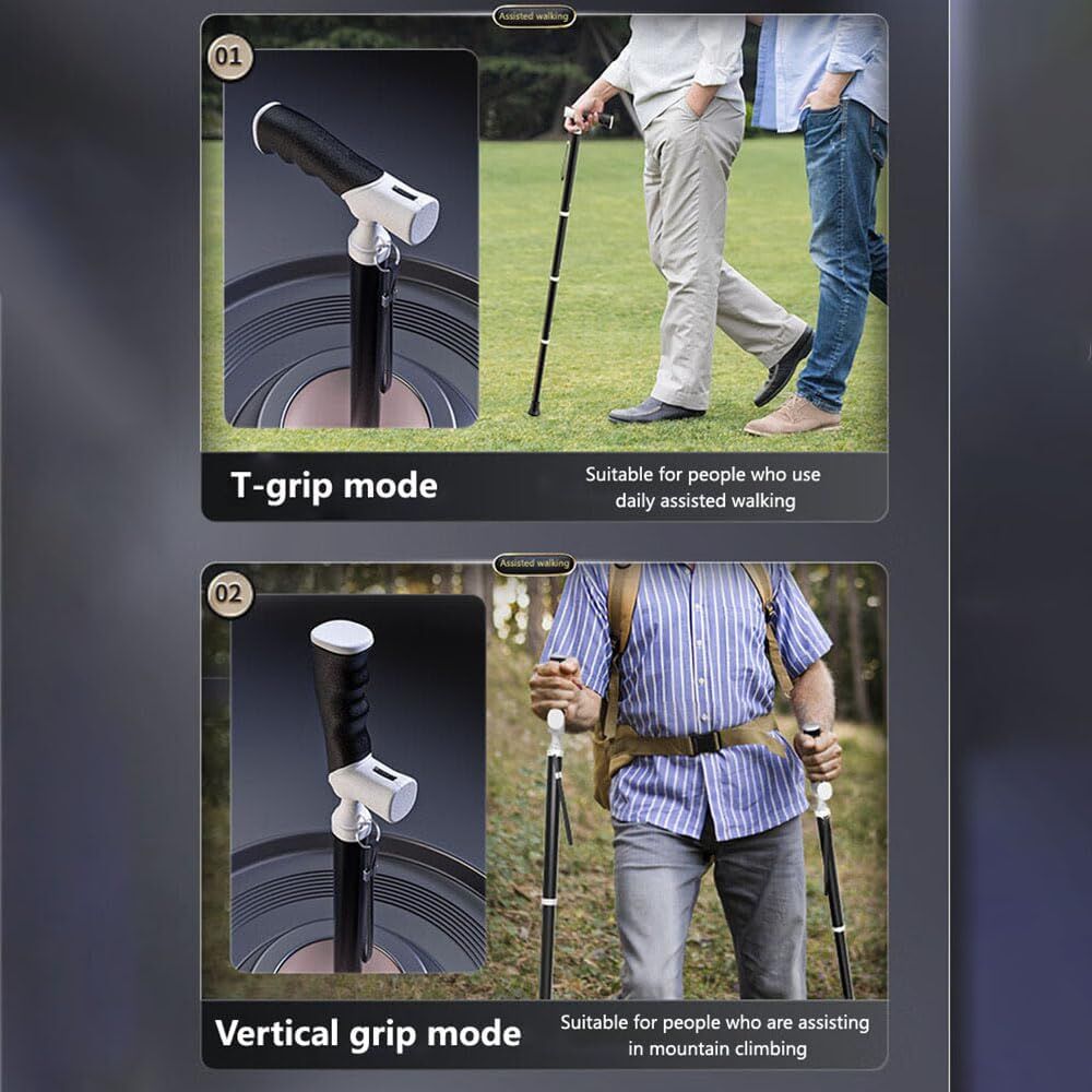 Lightweight Foldable Walking Cane: Adjustable Dual-Mode (T/Grip) Stick – 0.26kg, Portable for Daily/Hiking Use