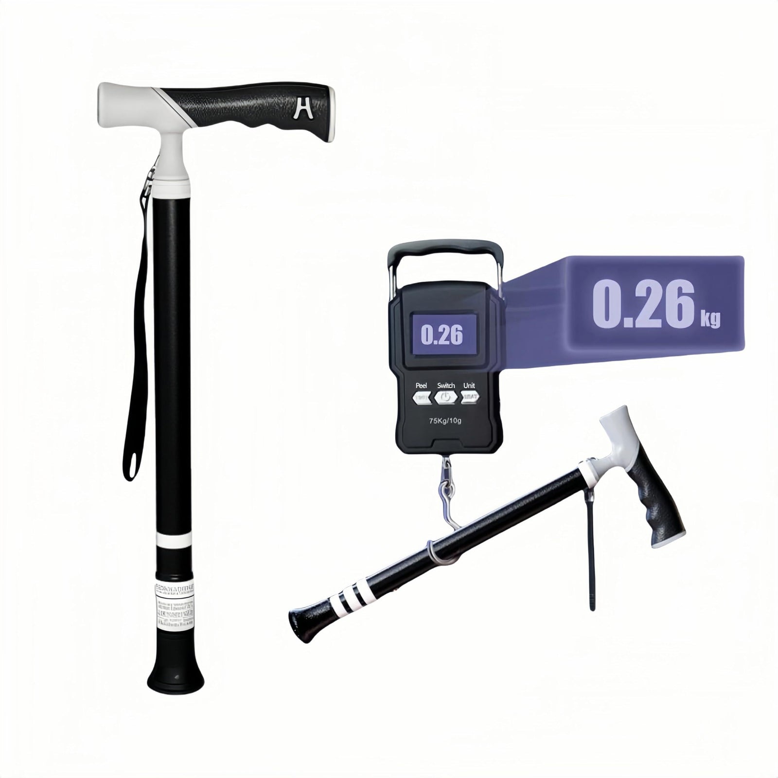 Lightweight Foldable Walking Cane: Adjustable Dual-Mode (T/Grip) Stick – 0.26kg, Portable for Daily/Hiking Use