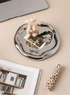 Silver Plated Ceramic Tray Set (Round & Long Shapes) – Minimalist Luxury Decorative Organizer for Jewelry, Vanity & Home Display| Other Styles Available in Store
