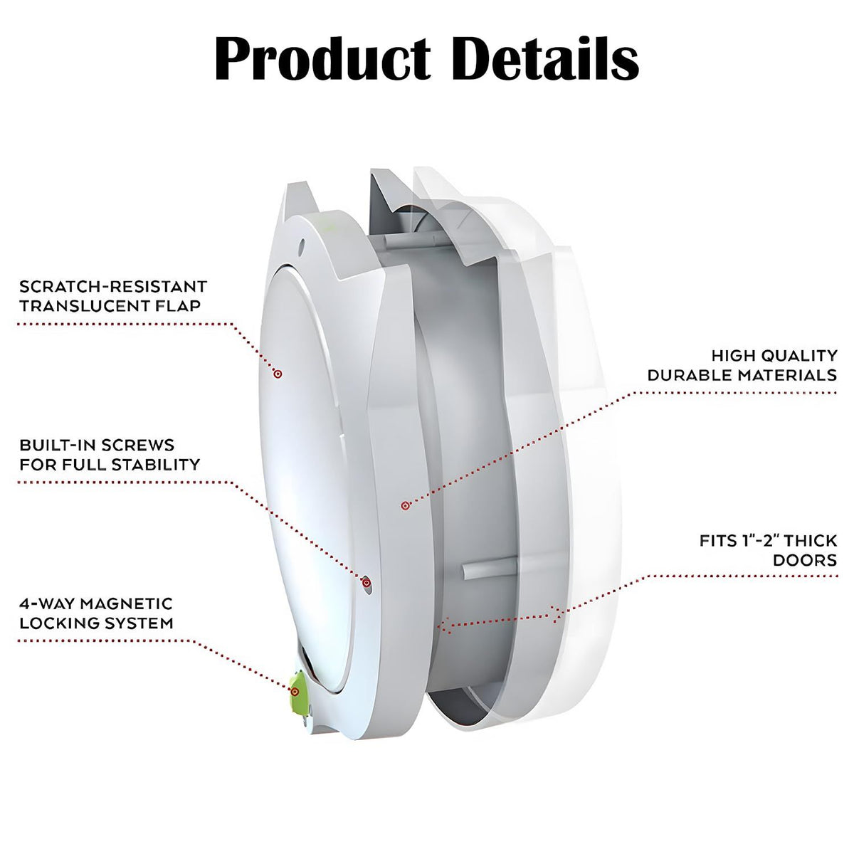 Indoor Cat Flap Door, 21cm/8.27in Opening
4 Locking Modes | Magnetic & Weatherproof | Thin Door & Wall | Easy Install |(white)