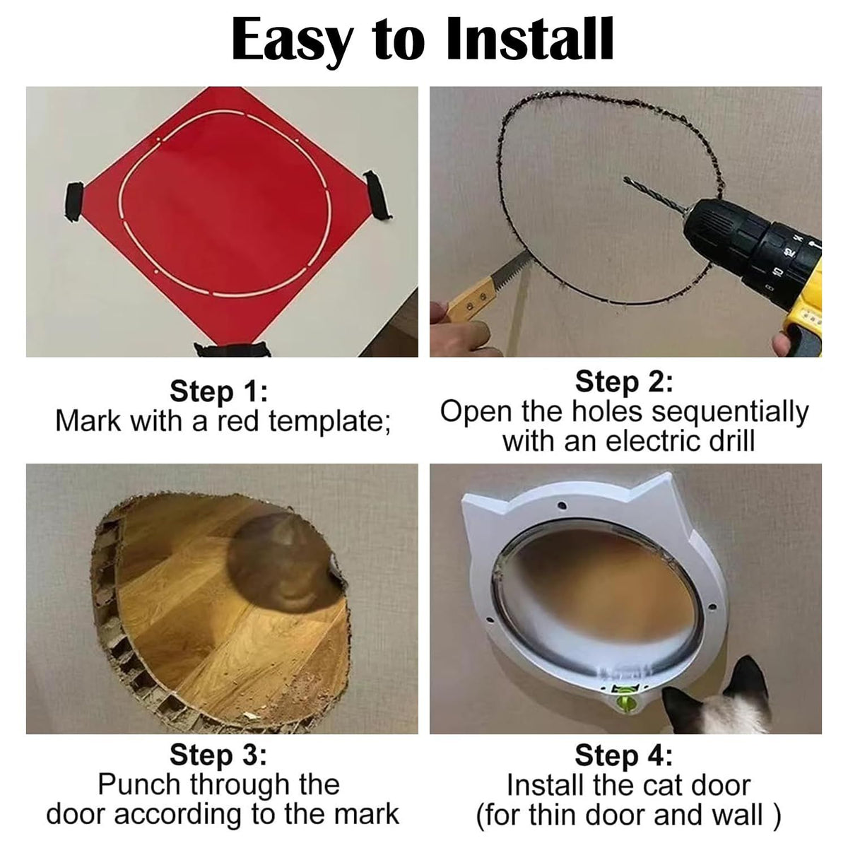 Indoor Cat Flap Door, 21cm/8.27in Opening
4 Locking Modes | Magnetic & Weatherproof | Thin Door & Wall | Easy Install |(white)