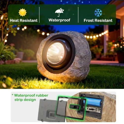 4Pack Solar Rock Lights Outdoor – Ash Gray Garden Stone Spotlights with IP65 Waterproof LED, Switchable Warm & Cool White, Auto On/Off for Pathway, Walkway, Yard & Patio(gray)
