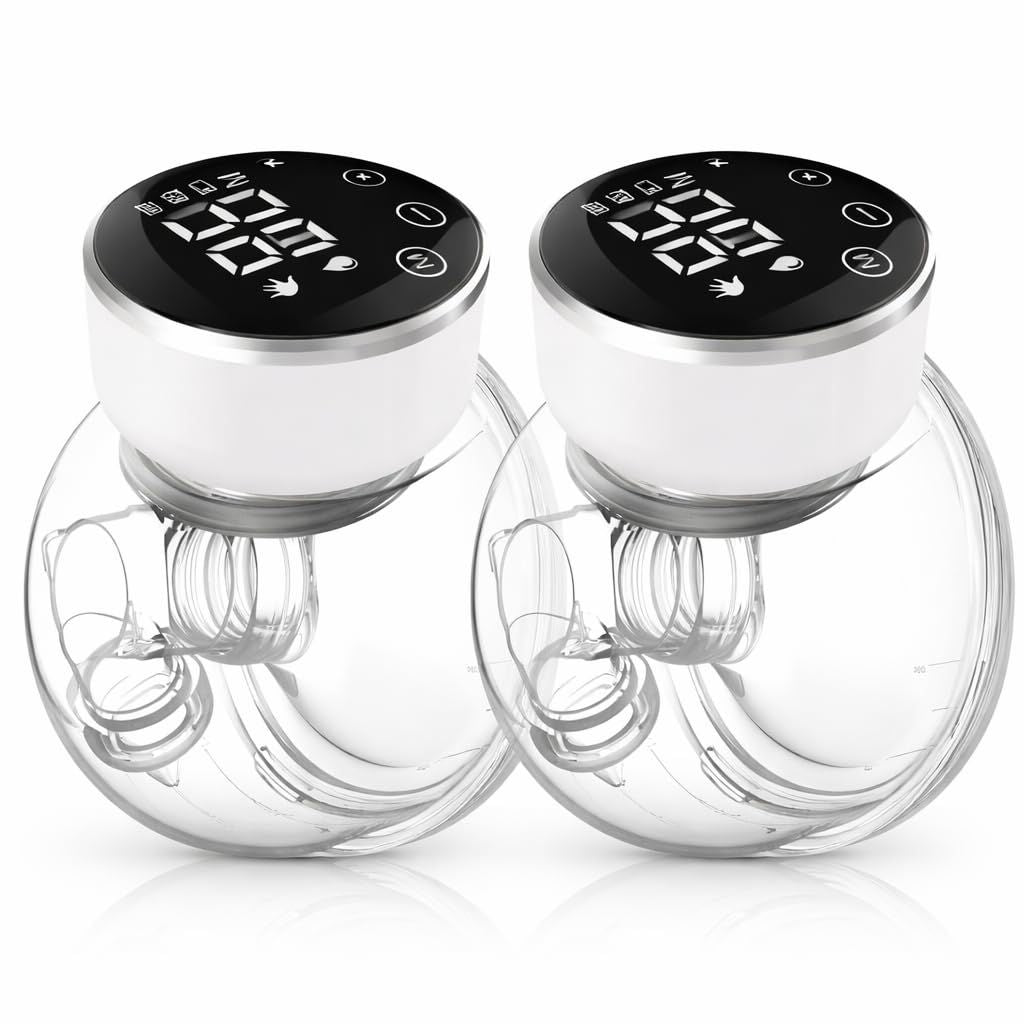 Hands-Free Wearable Electric Breast Pump for Moms on the Go with LED Display (white)