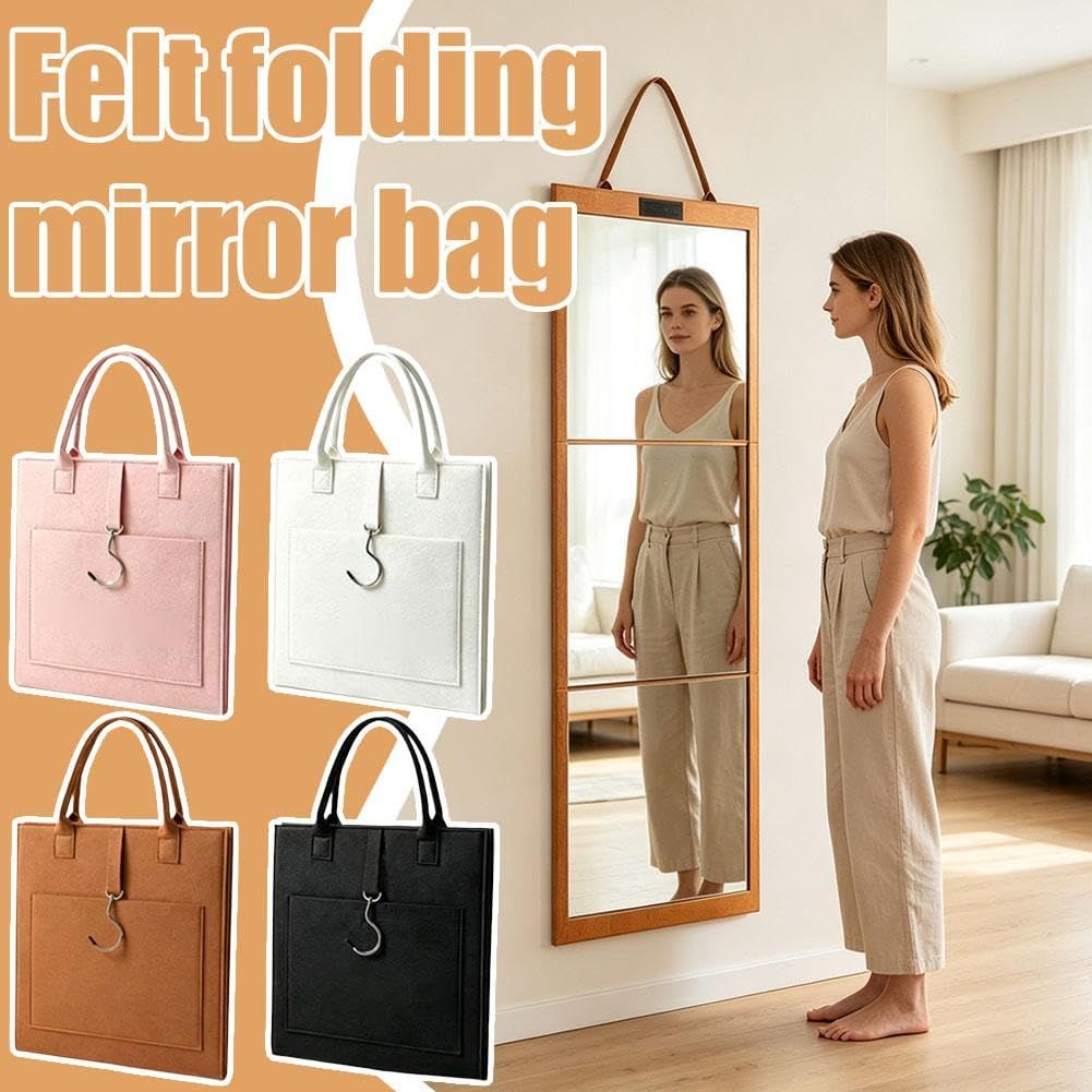 Foldable Full Length Mirror, Hanging Wall Folding with Handle Shatterproof Acrylic Design, Folds for Easy Storage, Suitable for Wall Hanging or Tabletop Use, Ideal for Travel and Camping, 31*31.5cm (black)