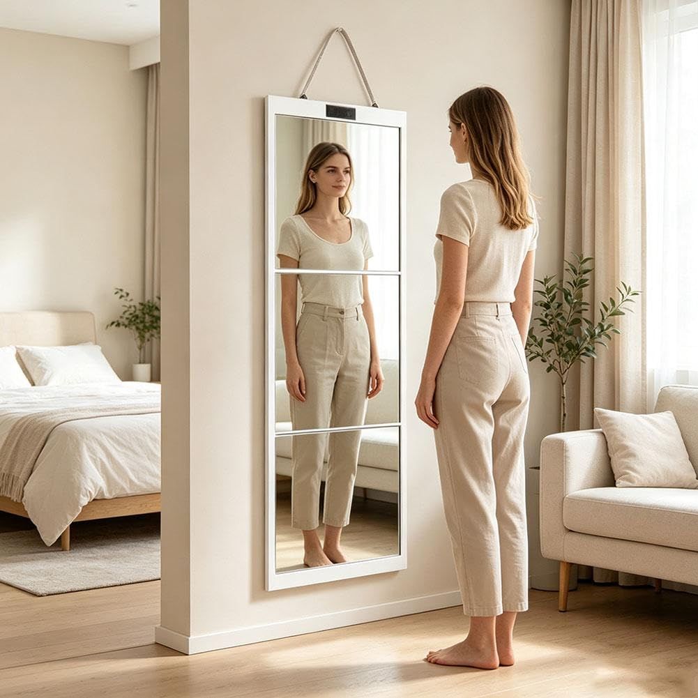 Foldable Full Length Mirror, Hanging Wall Folding with Handle Shatterproof Acrylic Design, Folds for Easy Storage, Suitable for Wall Hanging or Tabletop Use, Ideal for Travel and Camping, 31*31.5cm (black)