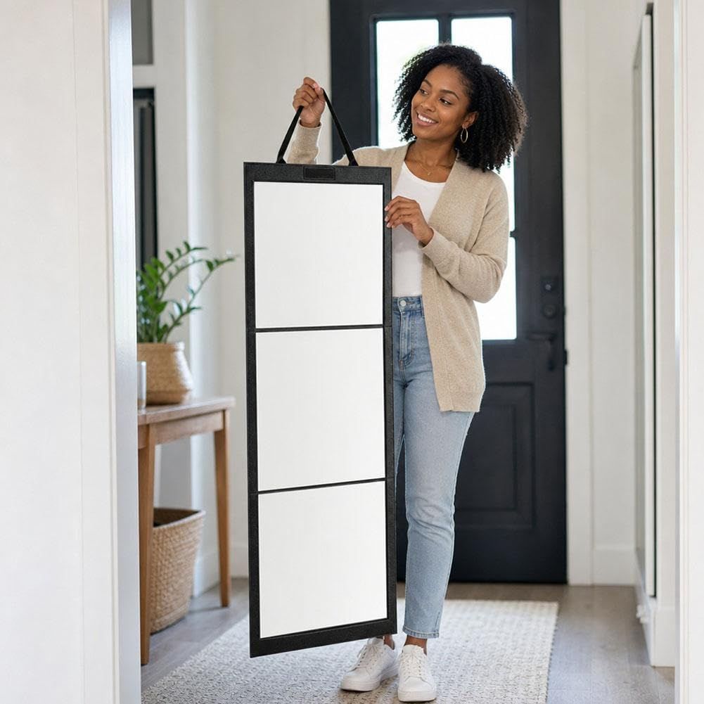 Foldable Full Length Mirror, Hanging Wall Folding with Handle Shatterproof Acrylic Design, Folds for Easy Storage, Suitable for Wall Hanging or Tabletop Use, Ideal for Travel and Camping, 31*31.5cm (Orange)