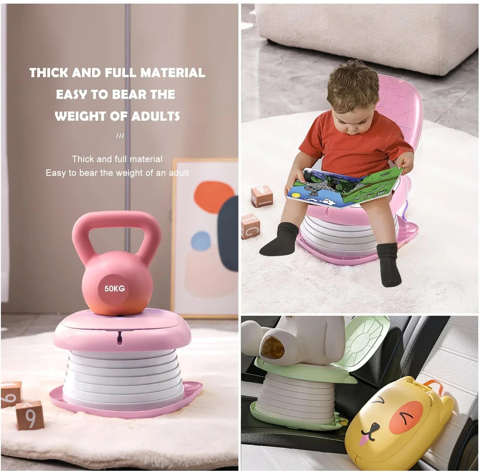 Portable Folding Potty for Toddlers – Compact Travel Toilet with Cat Design, Easy to Carry & Clean, Ideal for Home, Car, Camping, Outdoor Use (Pink)