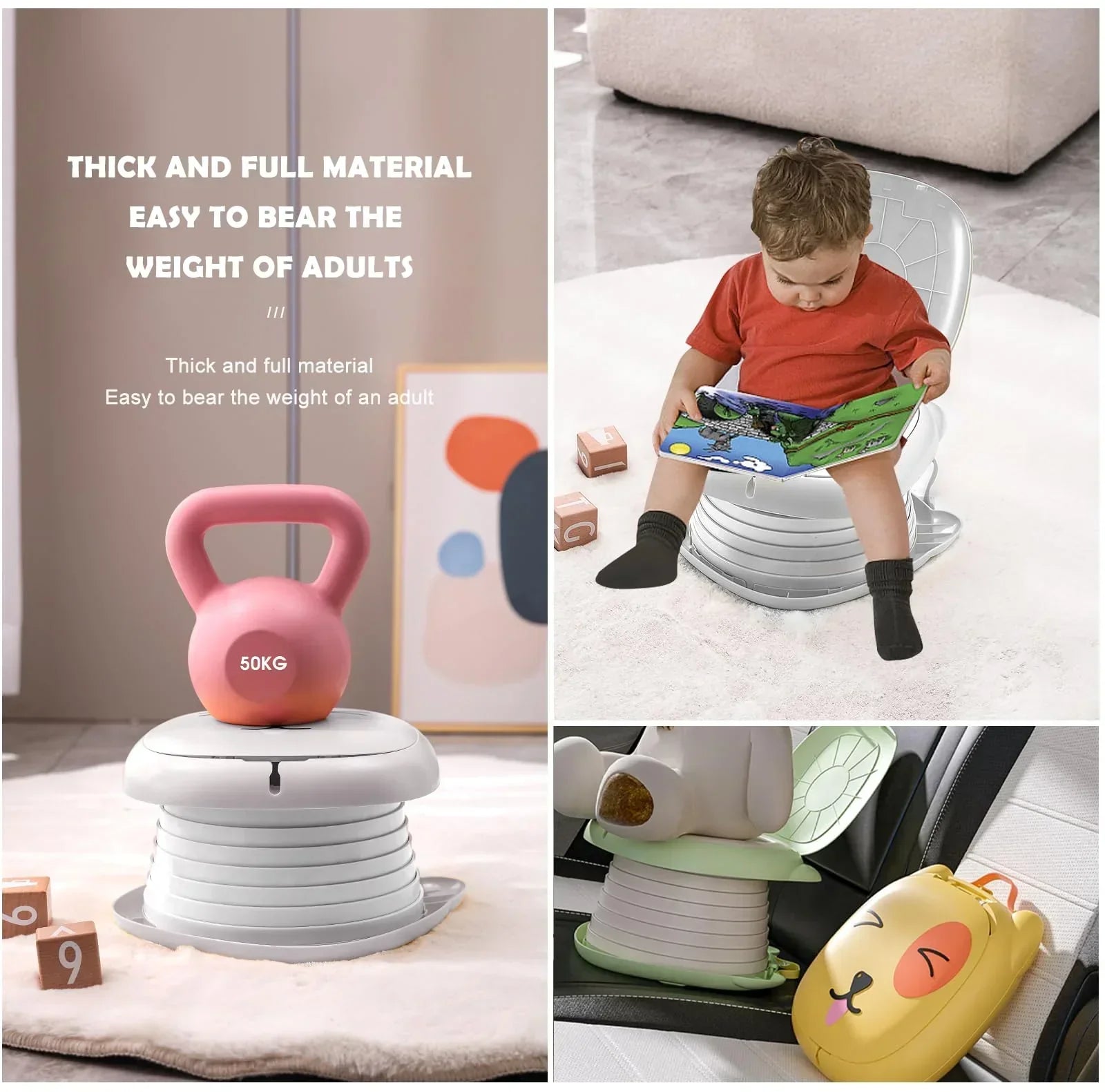 Portable Folding Potty for Toddlers – Compact Travel Toilet with Cat Design, Easy to Carry & Clean, Ideal for Home, Car, Camping, Outdoor Use (Grey)