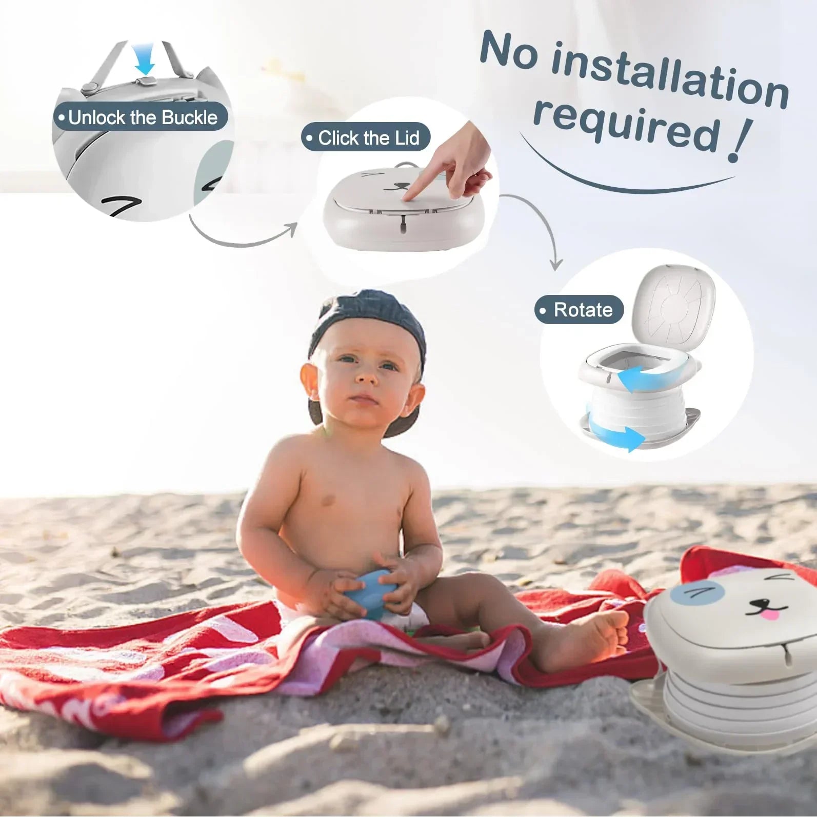 Portable Folding Potty for Toddlers – Compact Travel Toilet with Cat Design, Easy to Carry & Clean, Ideal for Home, Car, Camping, Outdoor Use (Grey)