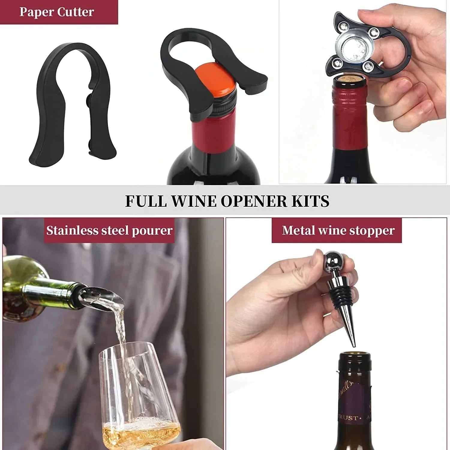 Goose-Style Rapid Wine Opener Set 20 x 13 cm – Heavy-Duty Lever Corkscrew with Foil Cutter, Pourer, Stopper, and Extra Spiral Worm – Premium Stainless Steel Wine Kit in Gift Box (Black)