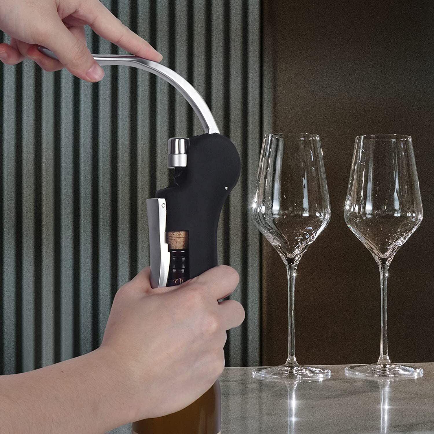 Goose-Style Rapid Wine Opener Set 20 x 13 cm – Heavy-Duty Lever Corkscrew with Foil Cutter, Pourer, Stopper, and Extra Spiral Worm – Premium Stainless Steel Wine Kit in Gift Box (Black)