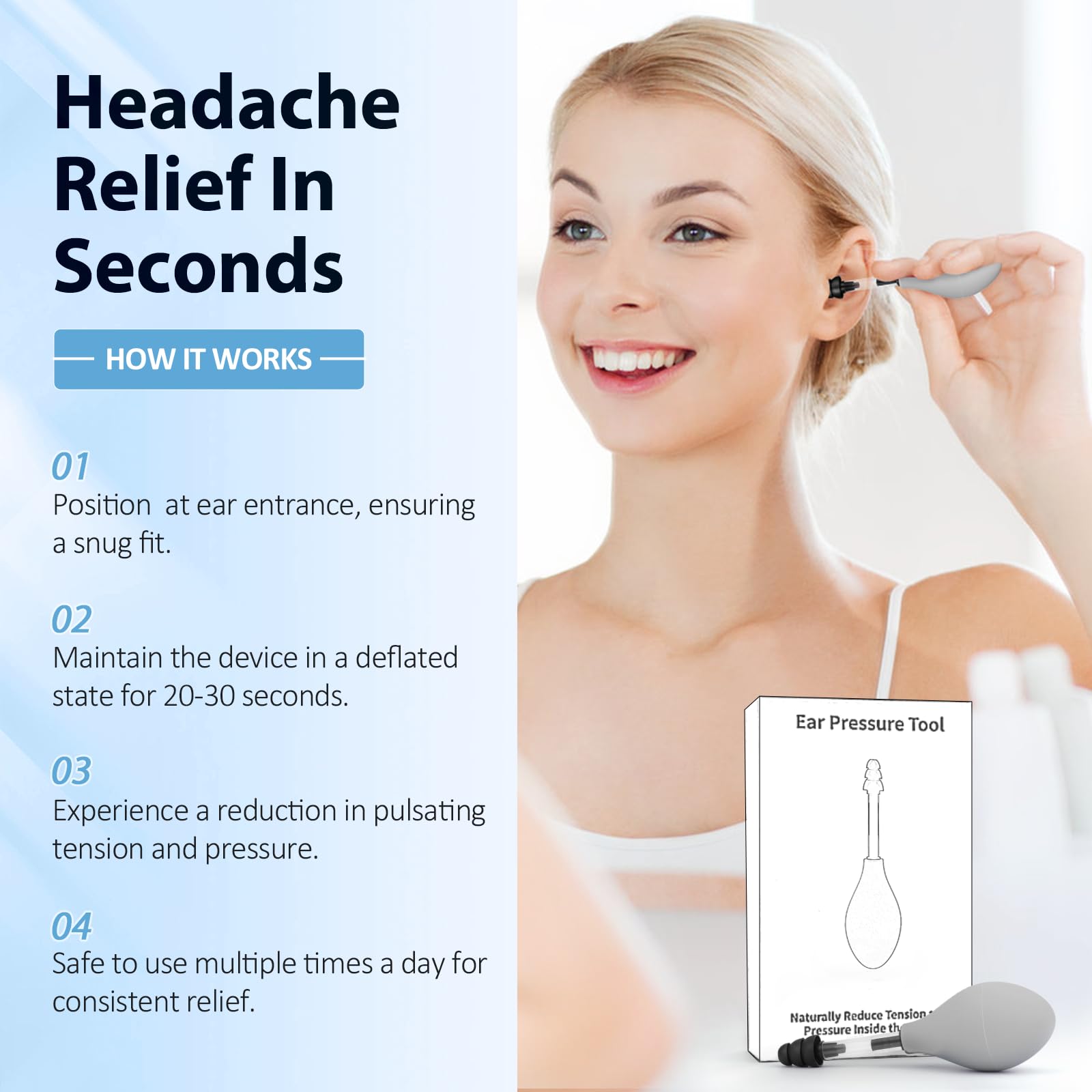 Ear Pressure Relief Tool – Natural Headache & Tinnitus Relief Device, Instant Pain Reduction, Portable Ear Massage for Migraine, Insomnia, Dizziness Use(Grey)