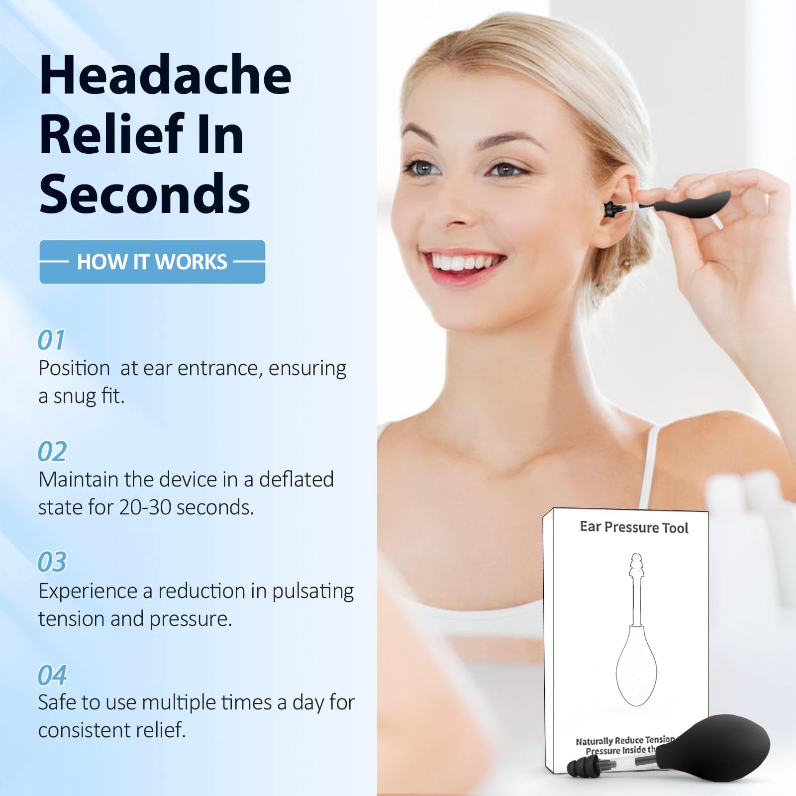 Ear Pressure Relief Tool – Natural Headache & Tinnitus Relief Device, Instant Pain Reduction, Portable Ear Massage for Migraine, Insomnia, Dizziness Use(Black)