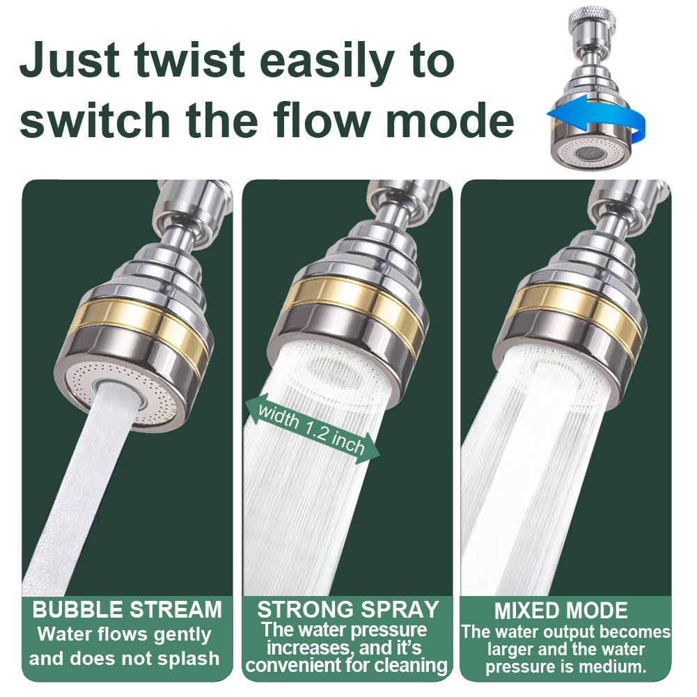 Multi-Function Rotating Faucet Aerator – 360° Swivel Kitchen Sink Extender with Adjustable Flow Modes, 3-inch & 7-inch Lengths, Anti-Splash Sprayer for Washing, Cleaning, and Filling (Silver,Long)