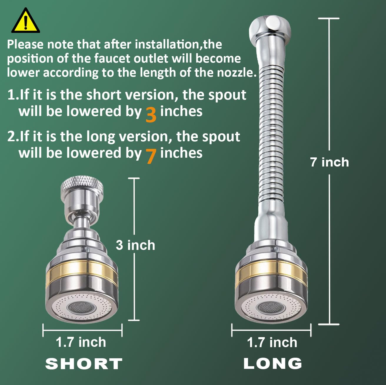 Multi-Function Rotating Faucet Aerator – 360° Swivel Kitchen Sink Extender with Adjustable Flow Modes, 3-inch & 7-inch Lengths, Anti-Splash Sprayer for Washing, Cleaning, and Filling (Silver,Long)