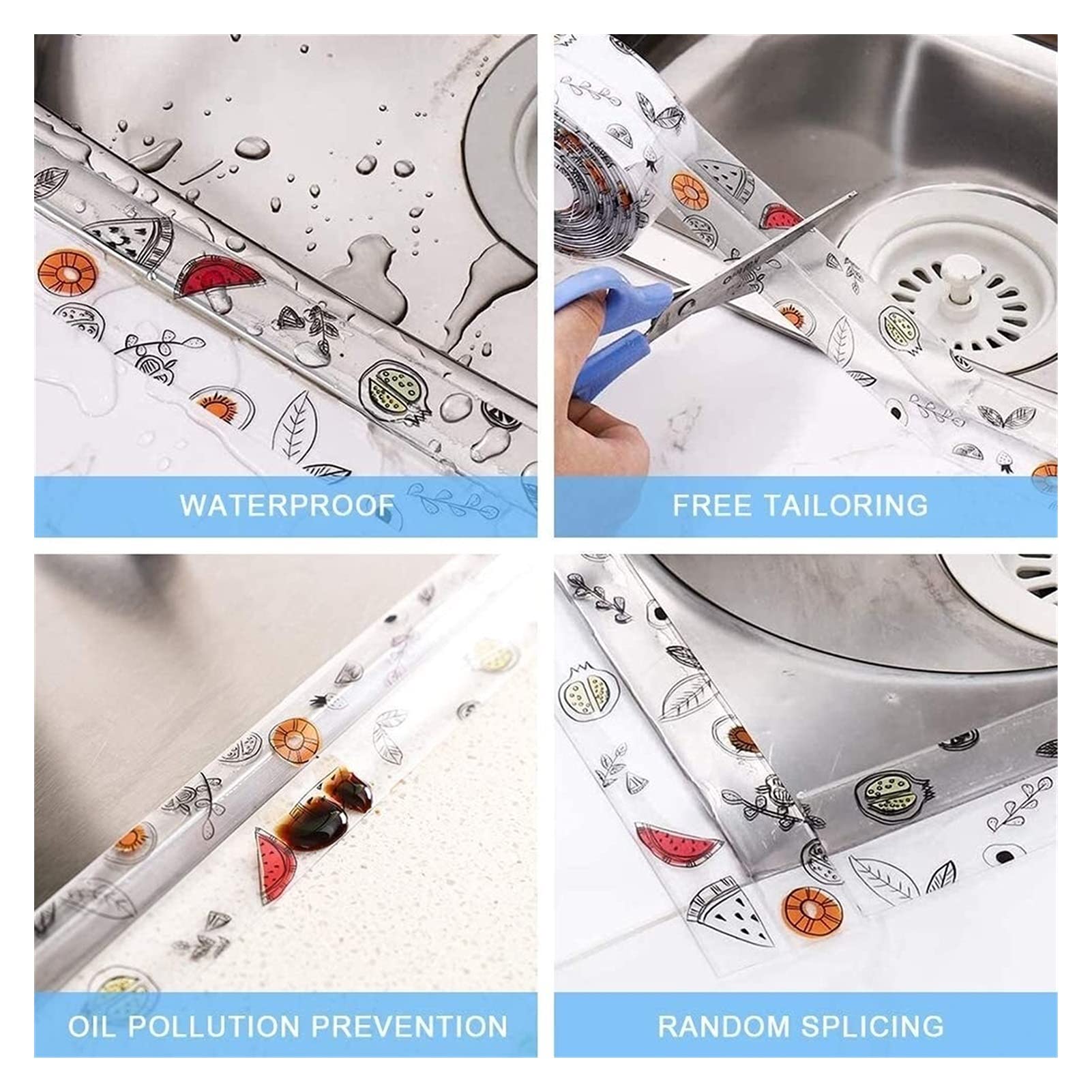 2-Pack Waterproof Self-Adhesive Sealant Tape – Transparent PVC Edge Strip for Kitchen, Bathroom, Sink, Toilet, and Wall Corners – Easy to Cut and Clean (Pattern2)