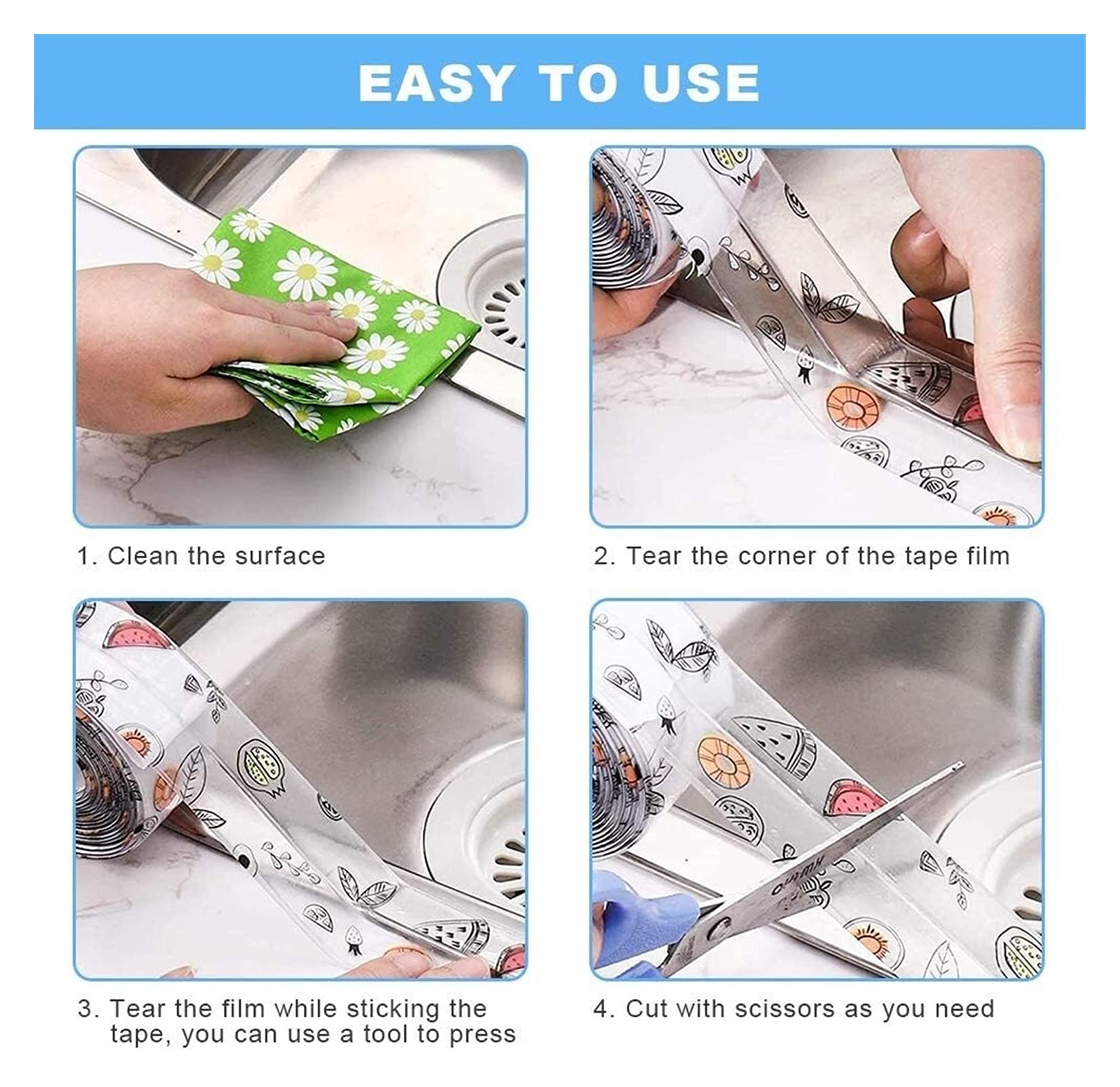 2-Pack Waterproof Self-Adhesive Sealant Tape – Transparent PVC Edge Strip for Kitchen, Bathroom, Sink, Toilet, and Wall Corners – Easy to Cut and Clean (Pattern2)