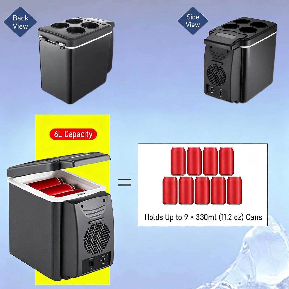 6L Car Refrigerator Cooler & Warmer, Portable Electric Cooler for Travel,12V Mini Fridge with Cup Holders, Quiet Thermoelectric Cooler for Car, Camping(dark gray)