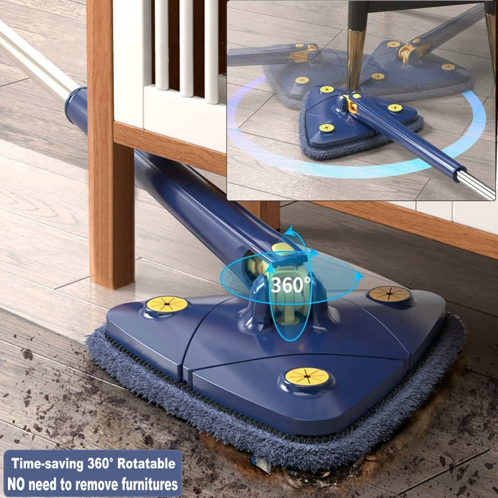 360° Rotating Triangular Floor Mop with Auto-Squeeze System – Easy Twist, No-Hand Squeezing, Reusable Microfiber Cloths for Hard Floors, Windows, and Corners (Blue)