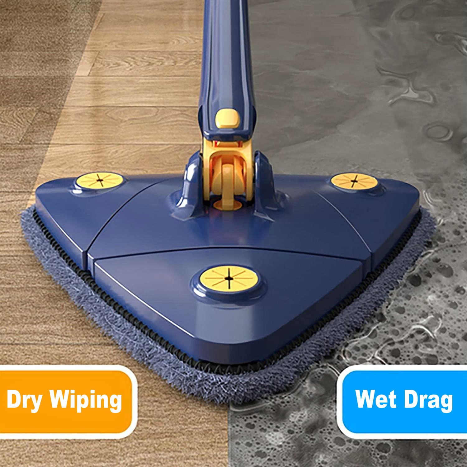 360° Rotating Triangular Floor Mop with Auto-Squeeze System – Easy Twist, No-Hand Squeezing, Reusable Microfiber Cloths for Hard Floors, Windows, and Corners (Blue)