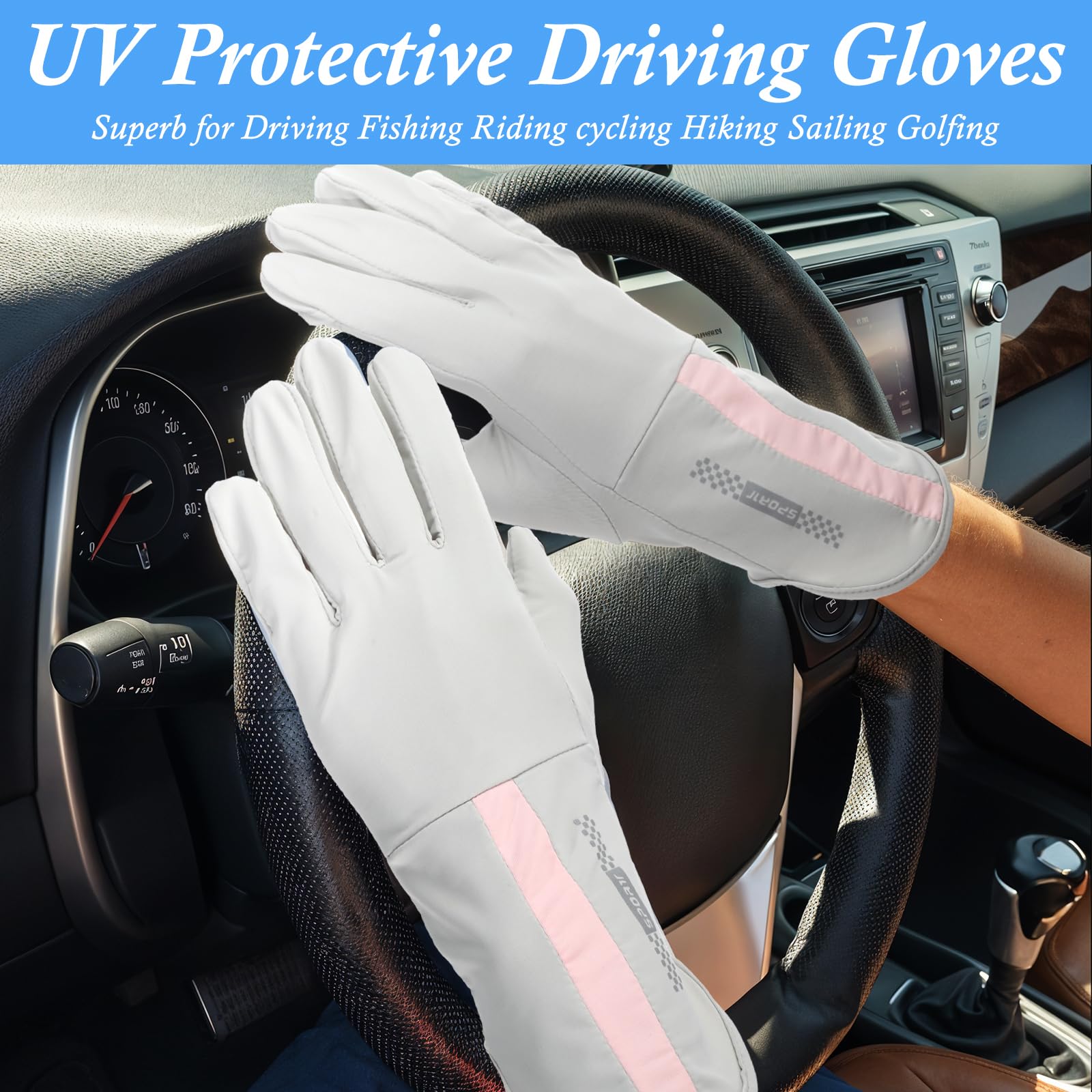 UV Protective Driving Gloves for Women – UPF 50+ Sunscreen Gloves with Touchscreen Function & Anti-Slip Palm, Long Cuff for Hiking, Cycling, Fishing, Golfing (Grey)