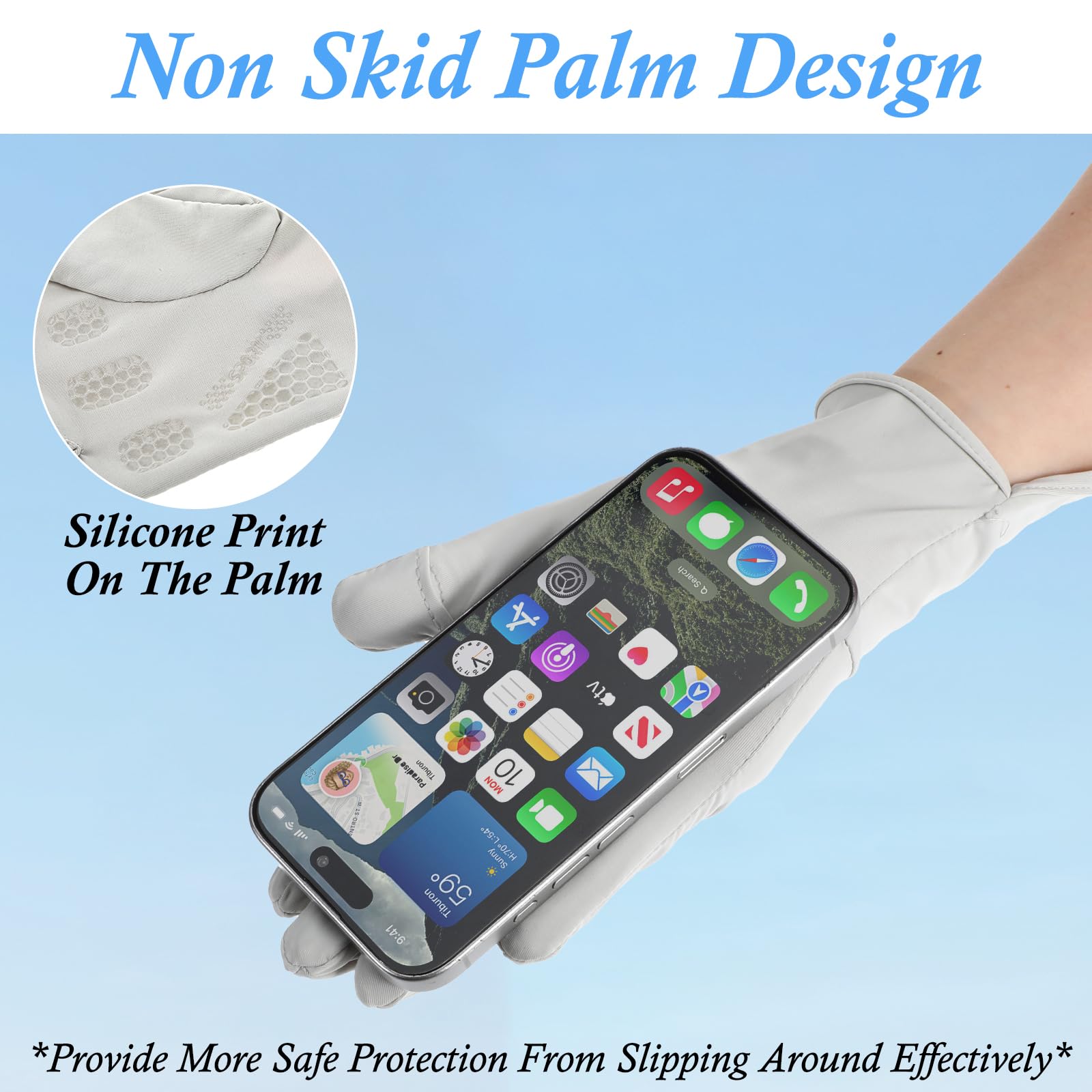 UV Protective Driving Gloves for Women – UPF 50+ Sunscreen Gloves with Touchscreen Function & Anti-Slip Palm, Long Cuff for Hiking, Cycling, Fishing, Golfing (Grey)